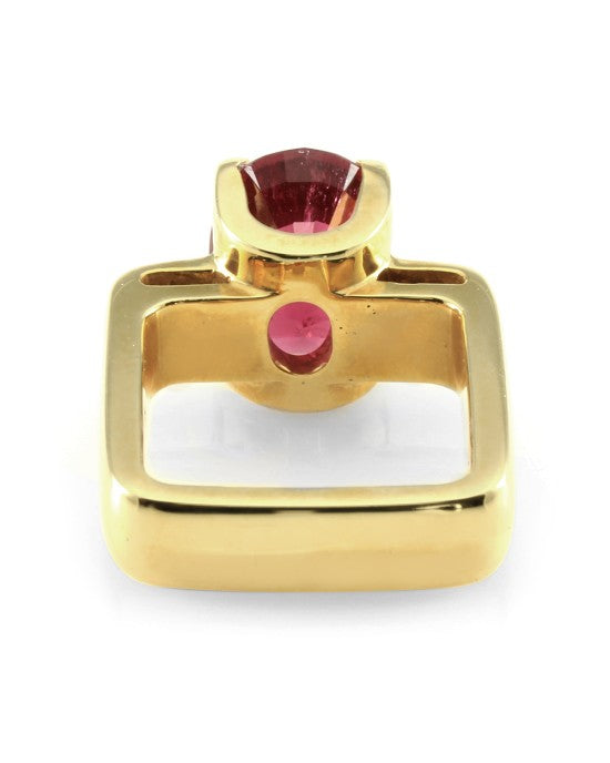 Rubellite Ring with Euro Shank & Diamonds in 18K Yellow Gold