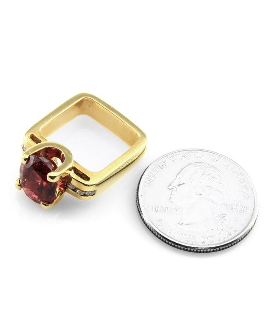 Rubellite Ring with Euro Shank & Diamonds in 18K Yellow Gold