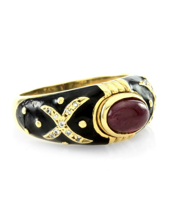 Hidalgo Ruby, Diamond and Enamel Ring in Gold