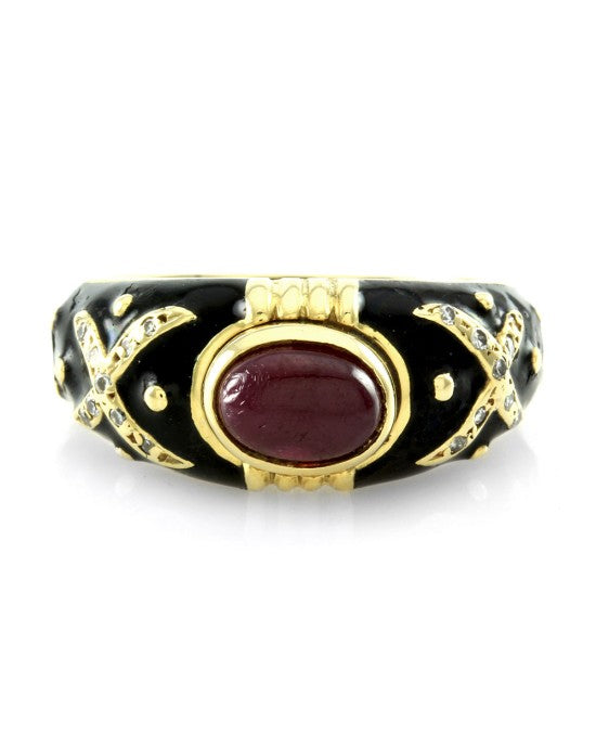 Hidalgo Ruby, Diamond and Enamel Ring in Gold