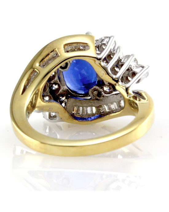 Oval Tanzanite Bypass Ring w/ Diamond Cluster in Two Tone 18K Gold