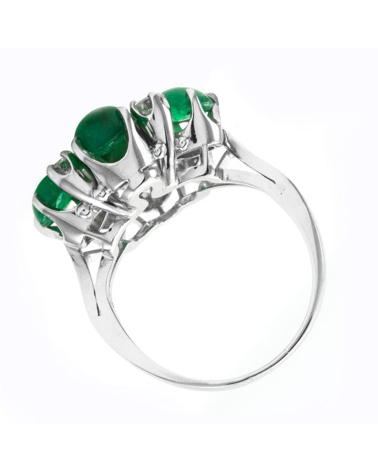 Retro 3.90ctw Emerald Cabochon & 0.18ctw Diamond Ring in Platinum