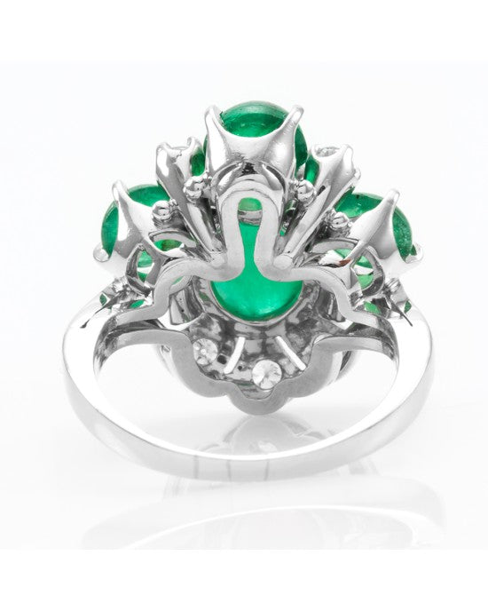 Retro 3.90ctw Emerald Cabochon & 0.18ctw Diamond Ring in Platinum