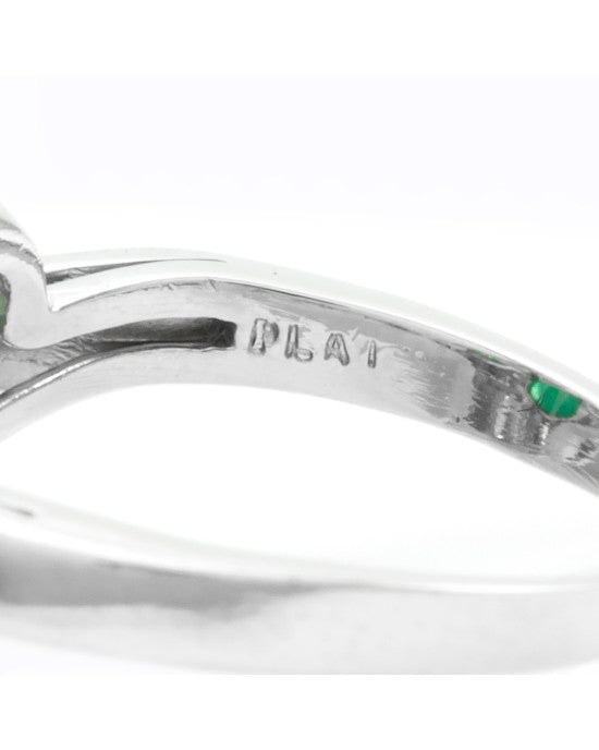 Retro 3.90ctw Emerald Cabochon & 0.18ctw Diamond Ring in Platinum