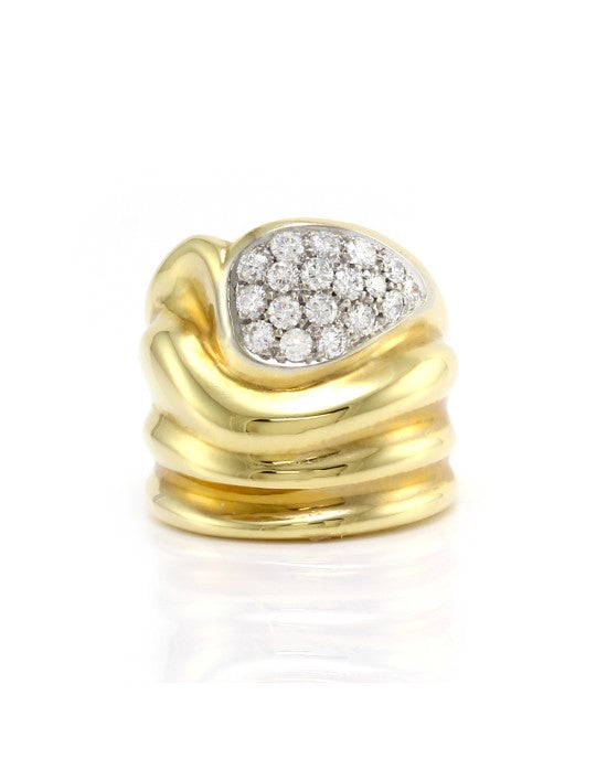 Pave Diamond Fluted Wave Staement Ring