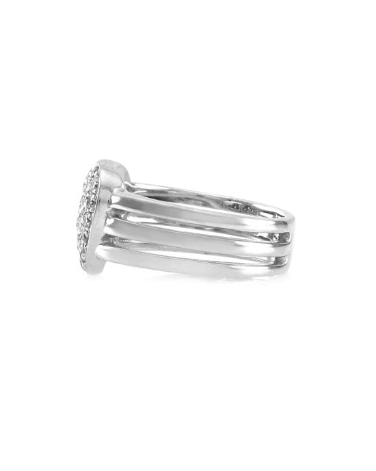 0.53ctw Pave Diamond Cluster Ring with Triple Split Shank in 18K White Gold