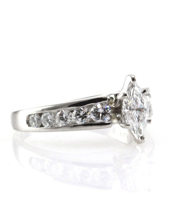 Platinum and Diamond Engagement Ring w/ Marquise and Round Diamonds