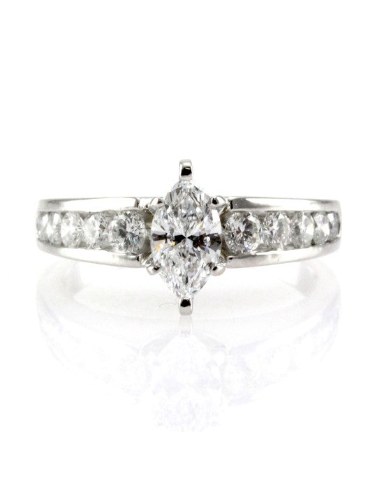 Platinum and Diamond Engagement Ring w/ Marquise and Round Diamonds