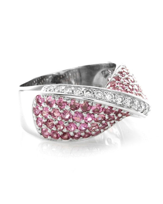 3.12ctw Pink Sapphire & 0.29ctw Diamond Bypass Ring in 18K White Gold