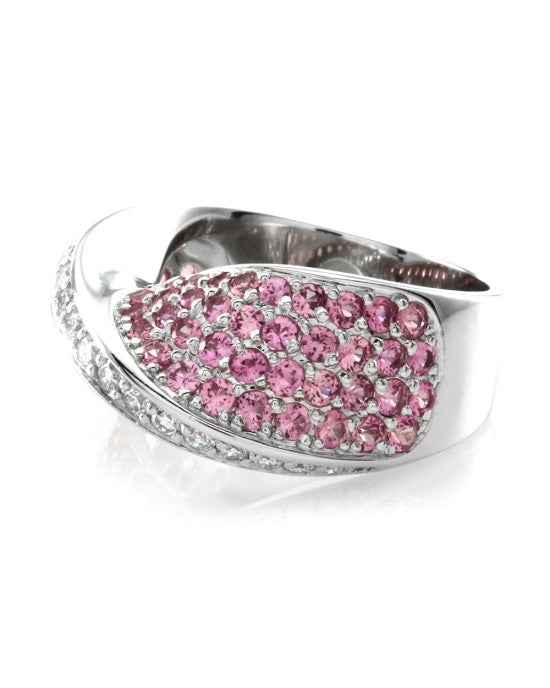 3.12ctw Pink Sapphire & 0.29ctw Diamond Bypass Ring in 18K White Gold