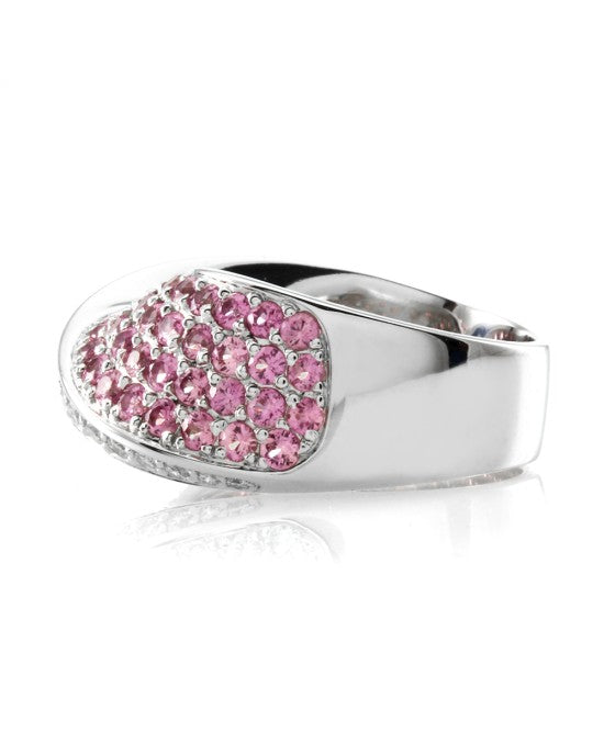 3.12ctw Pink Sapphire & 0.29ctw Diamond Bypass Ring in 18K White Gold