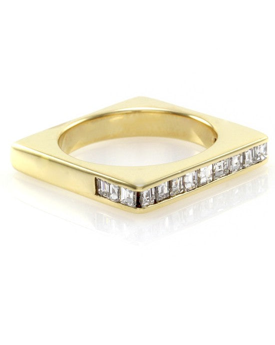 Contemporary Square Shank Ring with Diamonds in 14K Yellow Gold