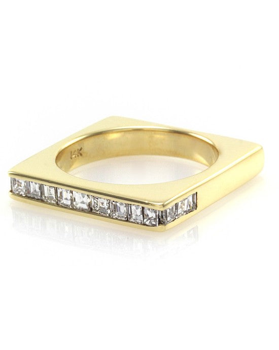 Contemporary Square Shank Ring with Diamonds in 14K Yellow Gold