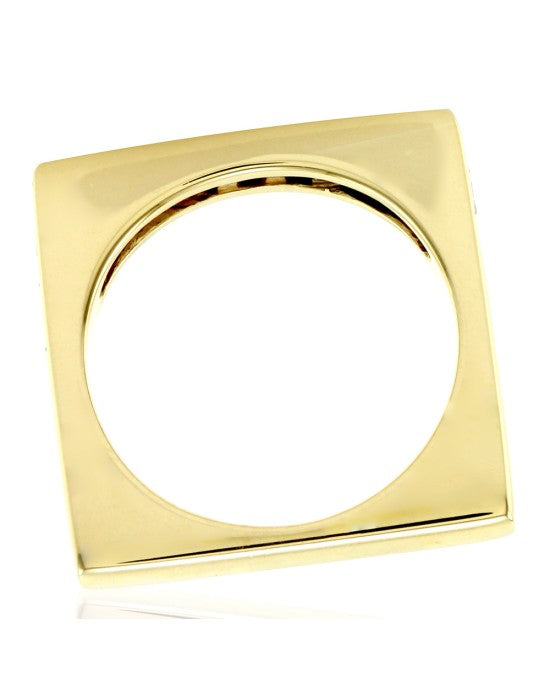 Contemporary Square Shank Ring with Diamonds in 14K Yellow Gold