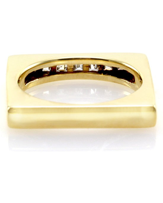 Contemporary Square Shank Ring with Diamonds in 14K Yellow Gold