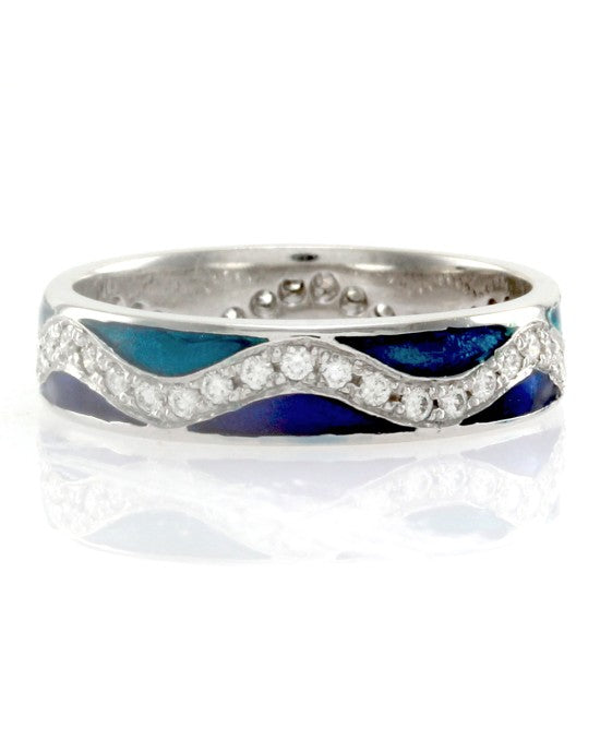 Hidalgo Ocean Blue and Navy Blue Wave Band with Diamonds in Gold