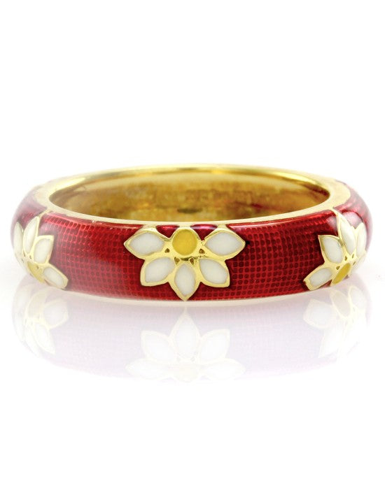 Hidalgo Red Enamel Daisy Eternity Band in 18K Yellow Gold SZ 6.25