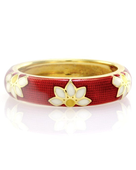 Hidalgo Red Enamel Daisy Eternity Band in 18K Yellow Gold SZ 6.25