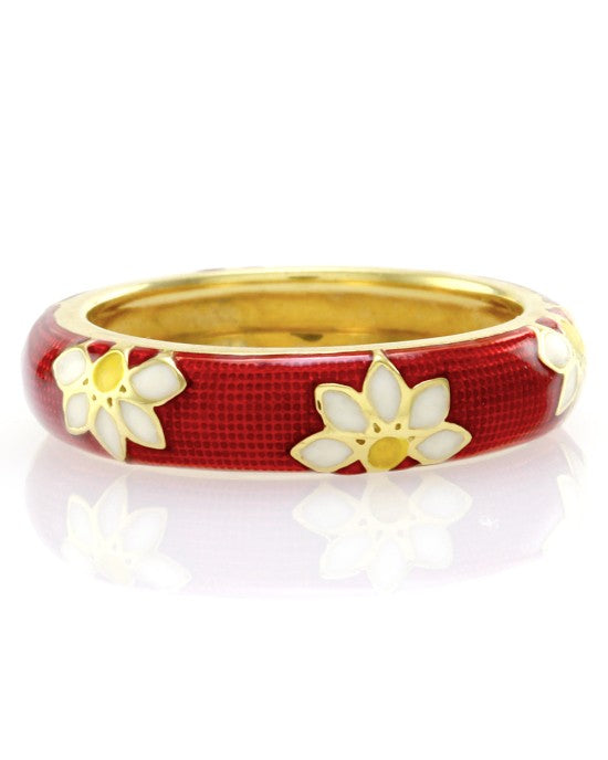 Hidalgo Red Enamel Daisy Eternity Band in 18K Yellow Gold SZ 6.25