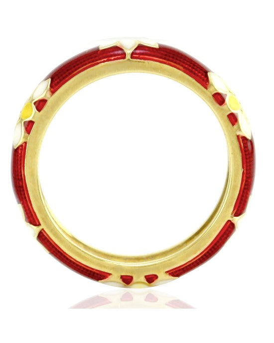 Hidalgo Red Enamel Daisy Eternity Band in 18K Yellow Gold SZ 6.25