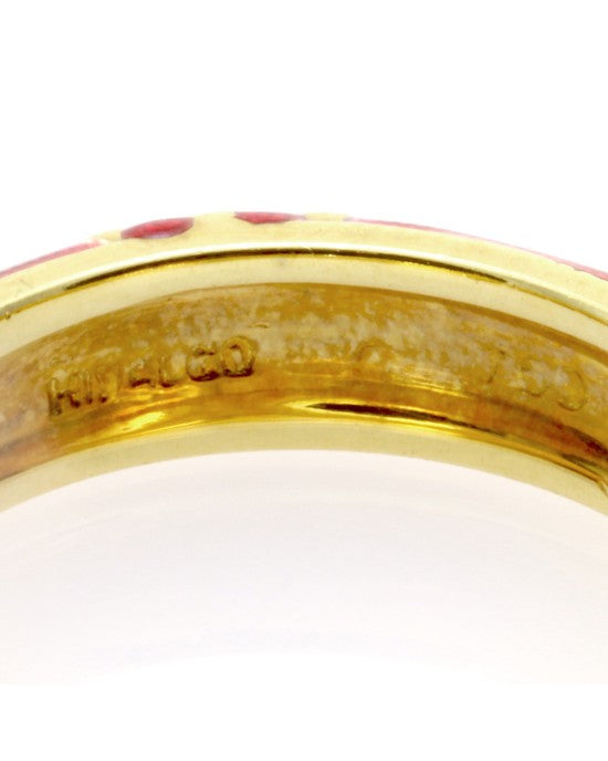 Hidalgo Red Enamel Daisy Eternity Band in 18K Yellow Gold SZ 6.25