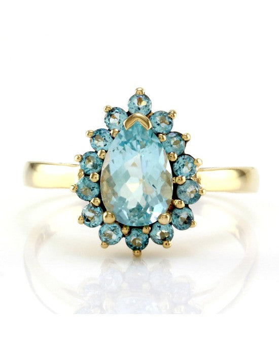 Le Vian Pear Shaped Blue Topaz Halo Ring