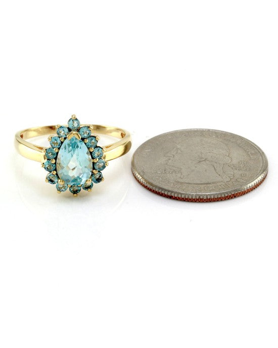 Le Vian Pear Shaped Blue Topaz Halo Ring