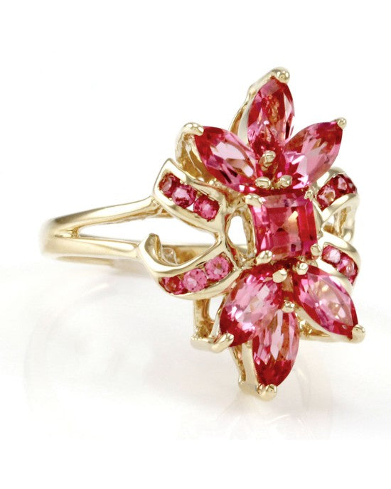 14KY PINK TOPAZ CLUSTER RING
