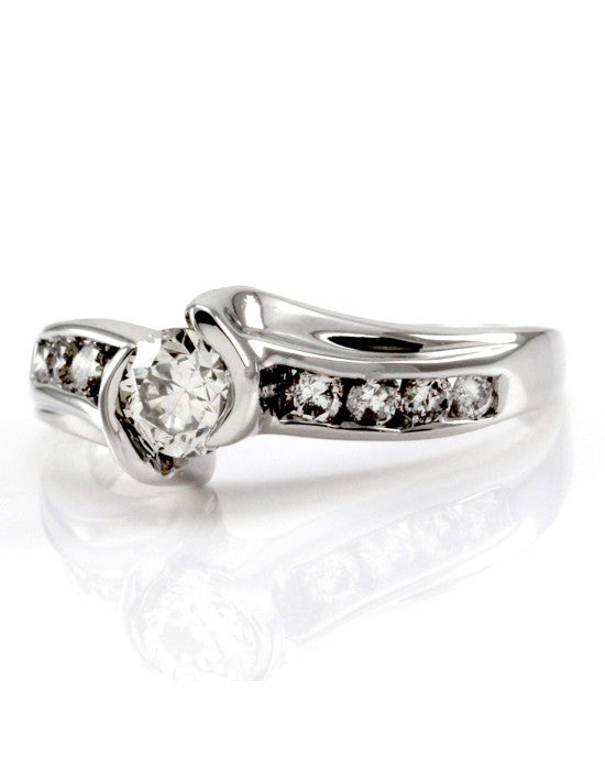 Half Bezel Round Brilliant Diamond Channel Set Diamond Bypass Ring