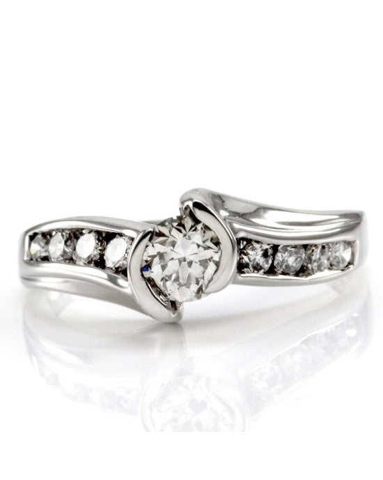 Half Bezel Round Brilliant Diamond Channel Set Diamond Bypass Ring