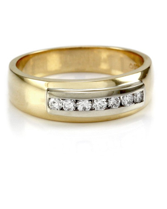 Gentleman's Channel Set Diamond Band in Two Tone 14K Gold