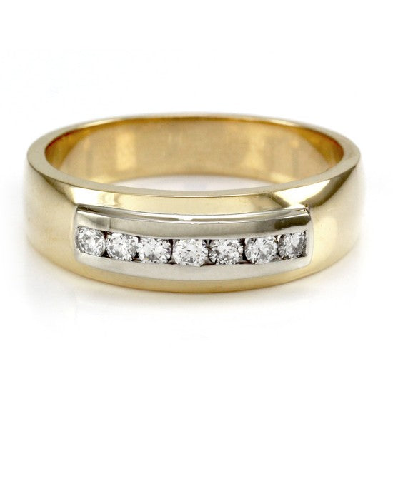 Gentleman's Channel Set Diamond Band in Two Tone 14K Gold