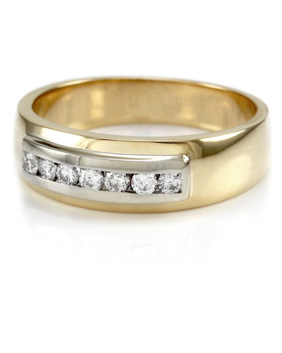 Gentleman's Channel Set Diamond Band in Two Tone 14K Gold