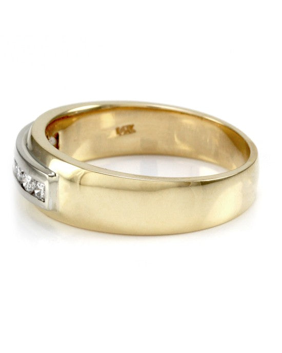 Gentleman's Channel Set Diamond Band in Two Tone 14K Gold