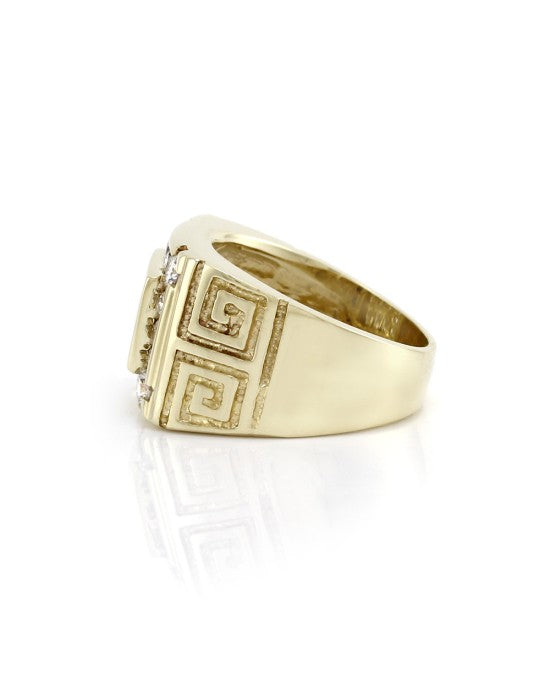 Mixed Cut Diamond Ring with Greek Key Details in 14K Yellow Gold