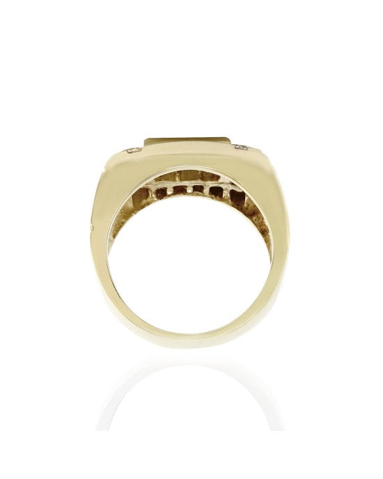 Mixed Cut Diamond Ring with Greek Key Details in 14K Yellow Gold