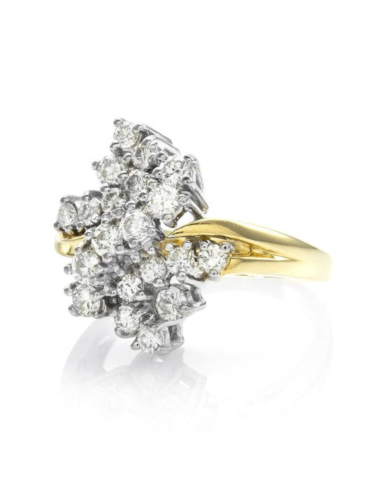 Diamond Cluster Ring in White and Yellow Gold
