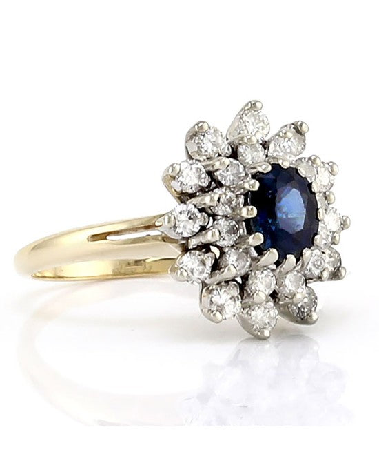 Oval Sapphire and Diamond Double Halo Ring