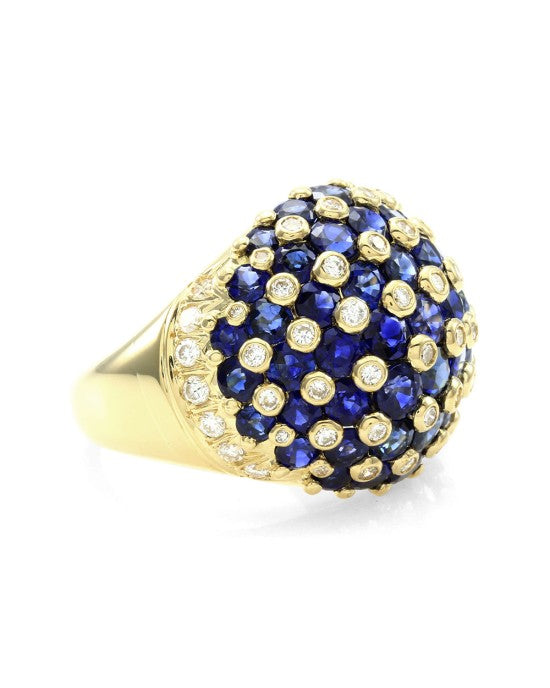 7.95ctw Sapphire & 0.93ctw Diamond Dome Ring in 18K Yellow Gold