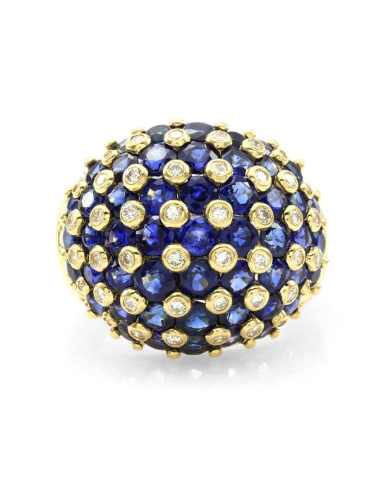 7.95ctw Sapphire & 0.93ctw Diamond Dome Ring in 18K Yellow Gold