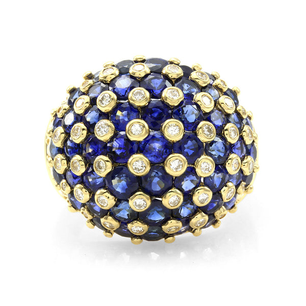 7.95ctw Sapphire & 0.93ctw Diamond Dome Ring in 18K Yellow Gold