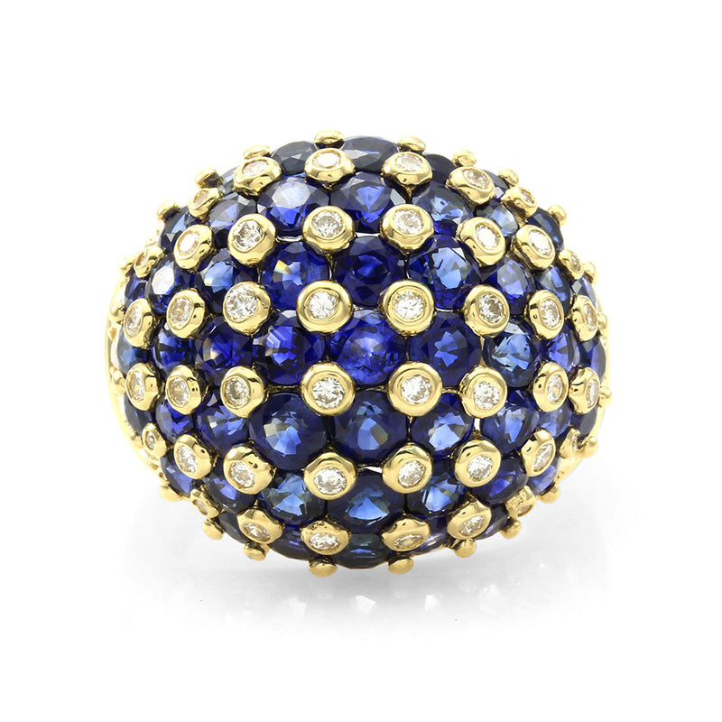 7.95ctw Sapphire & 0.93ctw Diamond Dome Ring in 18K Yellow Gold