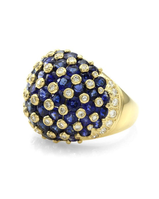 7.95ctw Sapphire & 0.93ctw Diamond Dome Ring in 18K Yellow Gold