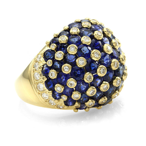 7.95ctw Sapphire & 0.93ctw Diamond Dome Ring in 18K Yellow Gold