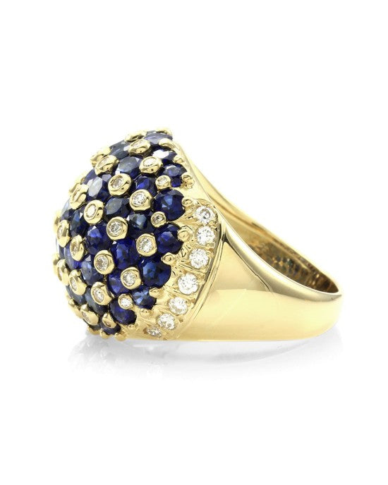 7.95ctw Sapphire & 0.93ctw Diamond Dome Ring in 18K Yellow Gold