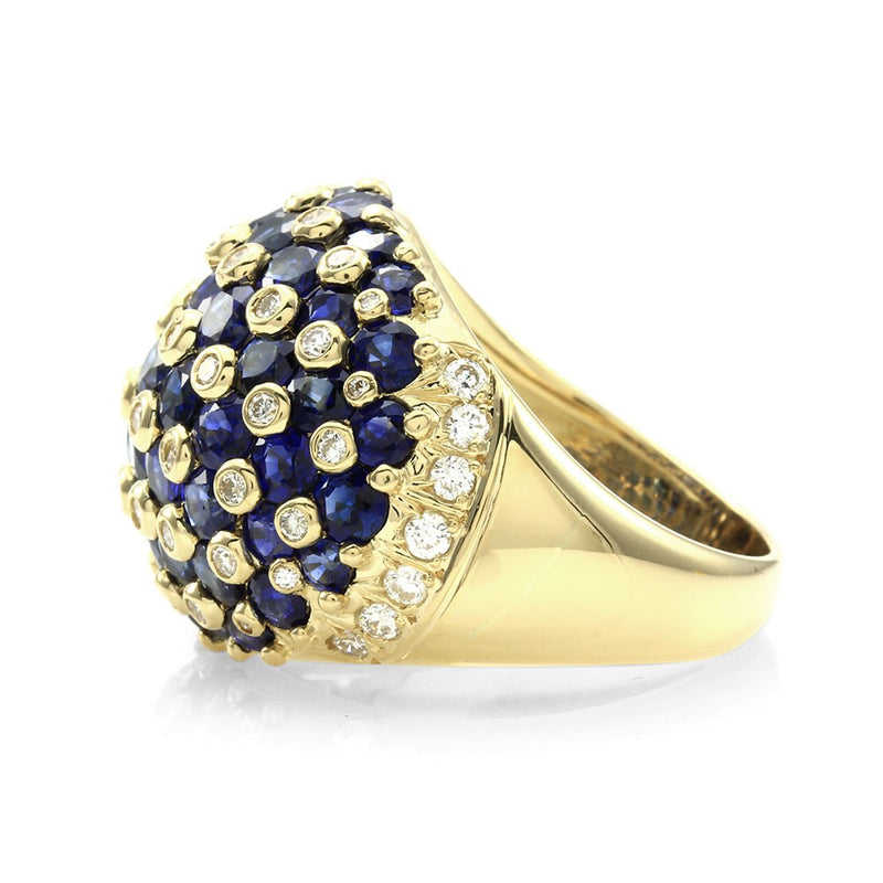 7.95ctw Sapphire & 0.93ctw Diamond Dome Ring in 18K Yellow Gold