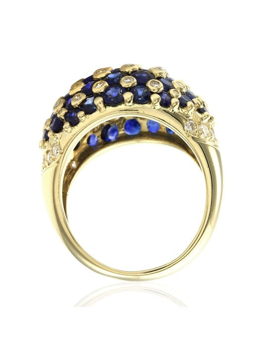 7.95ctw Sapphire & 0.93ctw Diamond Dome Ring in 18K Yellow Gold