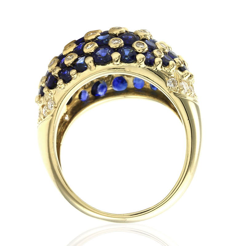 7.95ctw Sapphire & 0.93ctw Diamond Dome Ring in 18K Yellow Gold