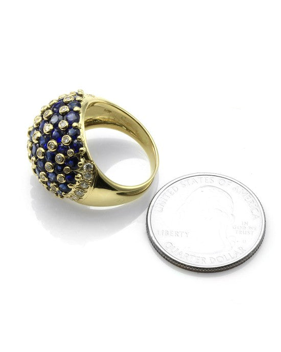 7.95ctw Sapphire & 0.93ctw Diamond Dome Ring in 18K Yellow Gold