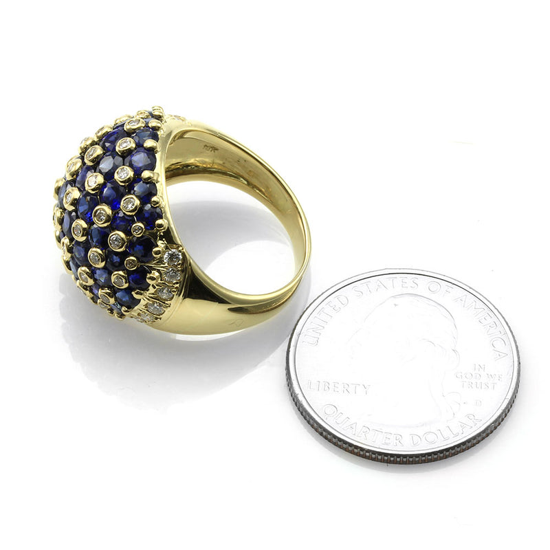 7.95ctw Sapphire & 0.93ctw Diamond Dome Ring in 18K Yellow Gold